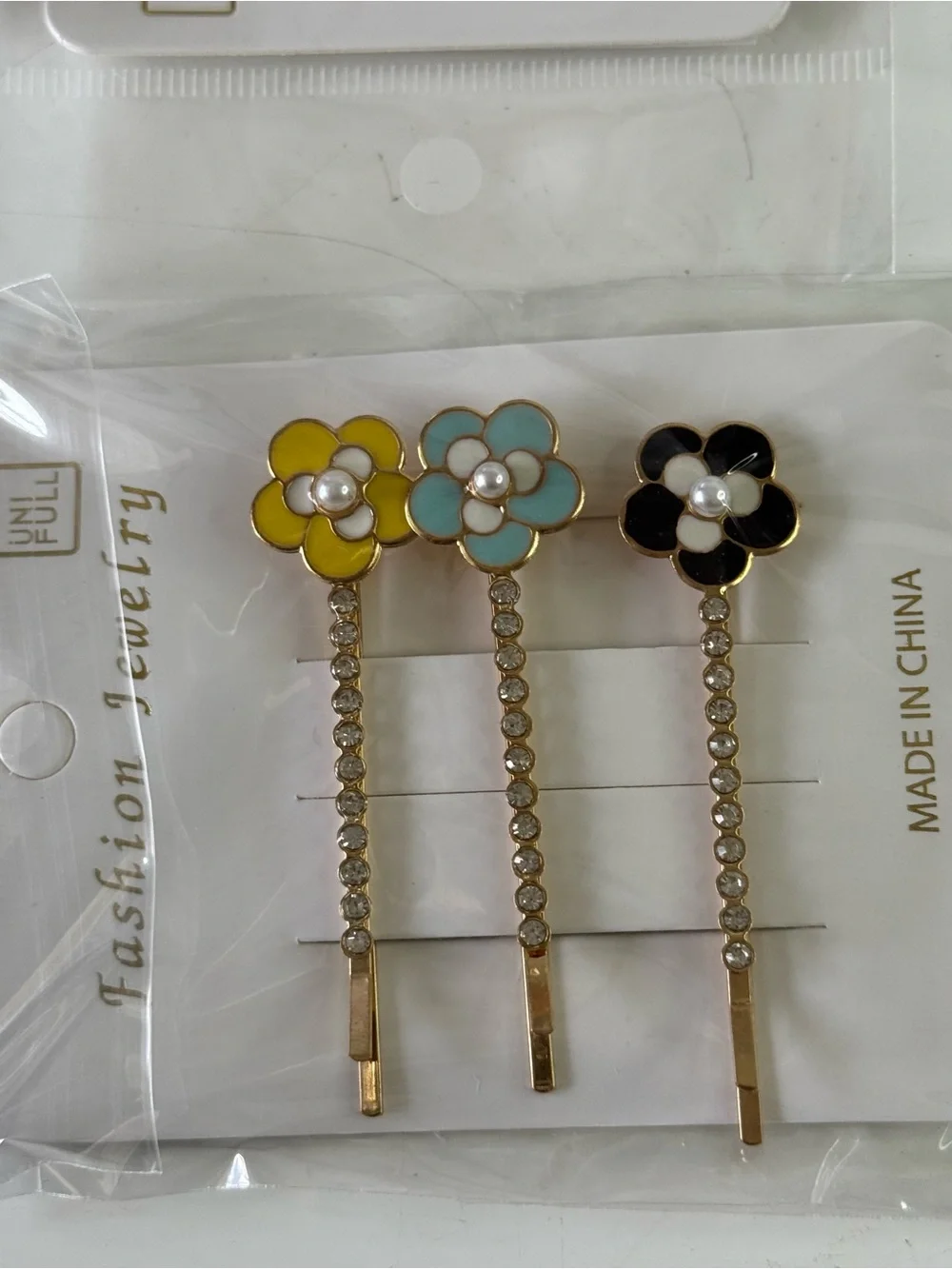 Fashion Jewelry Girls Floral Bobby Pins - Yellow, Turquoise, Black